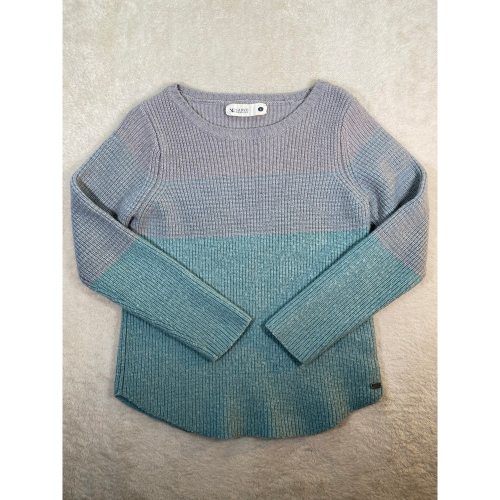Carve Designs Sweater Womens Large Wool Blend Rib Knit Colorblock Green Gray